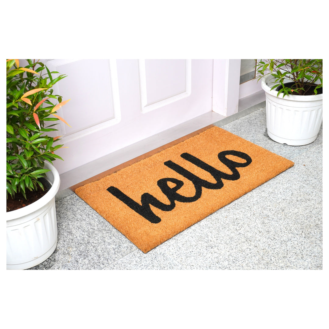 Script Hello Doormat Black / 17"x29"