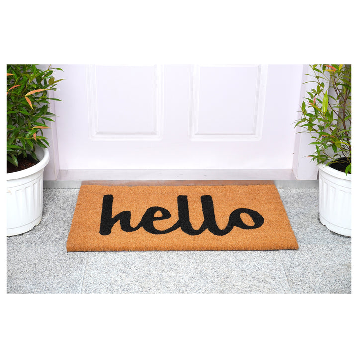 Script Hello Doormat Black / 24"x36"