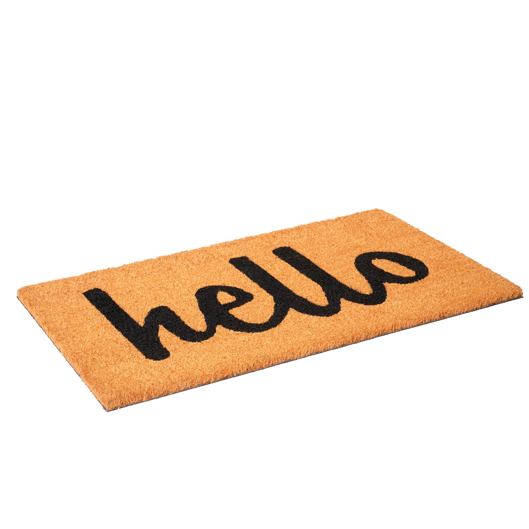 Script Hello Doormat Black / 24"x36"