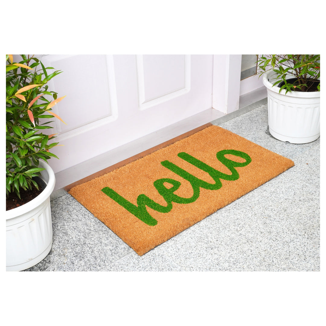 Script Hello Doormat Green / 17"x29"