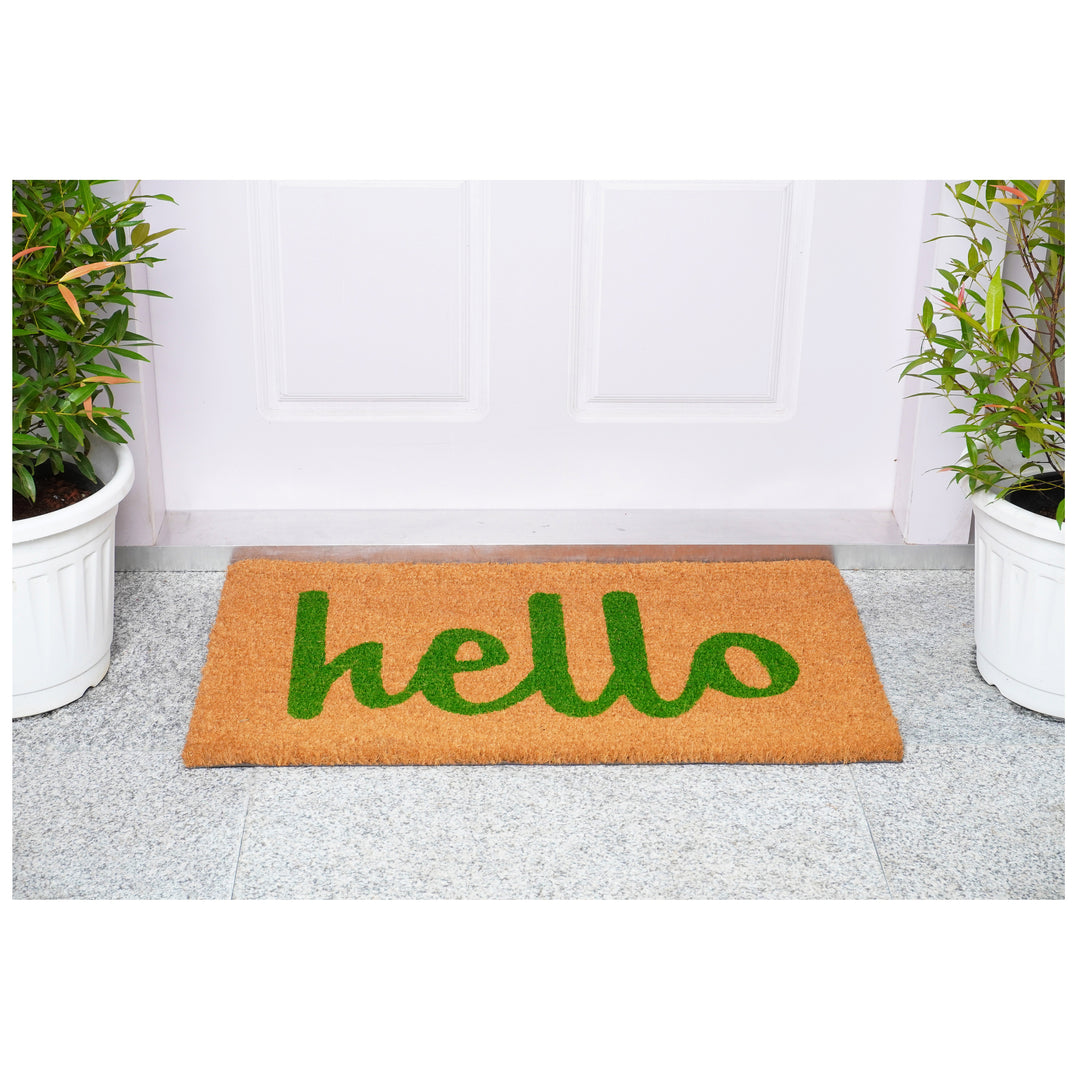 Script Hello Doormat Green / 17"x29"