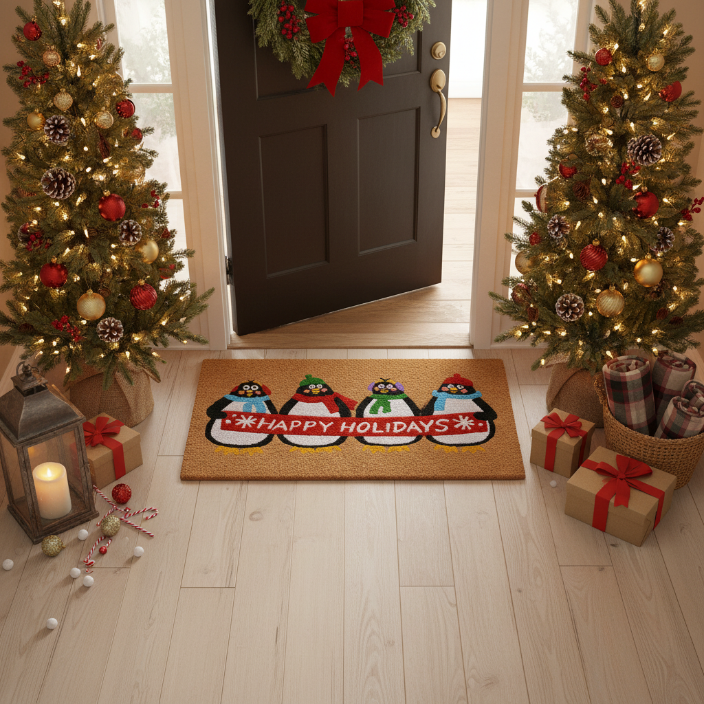 Holiday Penguins Doormat