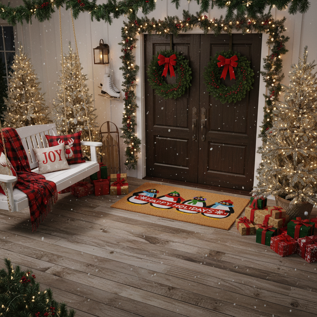 Holiday Penguins Doormat