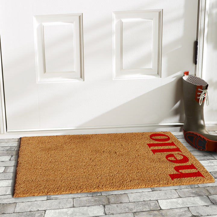 Vertical Hello Doormat Natural/Red Red / 17"x29"