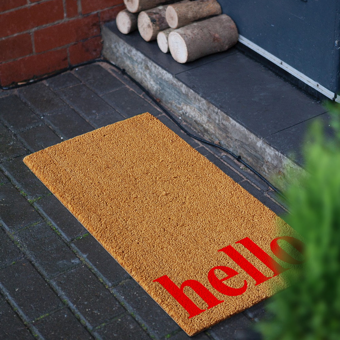 Vertical Hello Doormat Natural/Red Red / 24"x36"