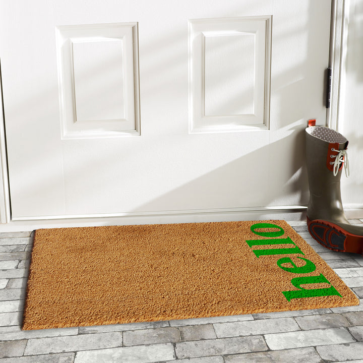 Vertical Hello Doormat Natural/Green Green / 17"x29"