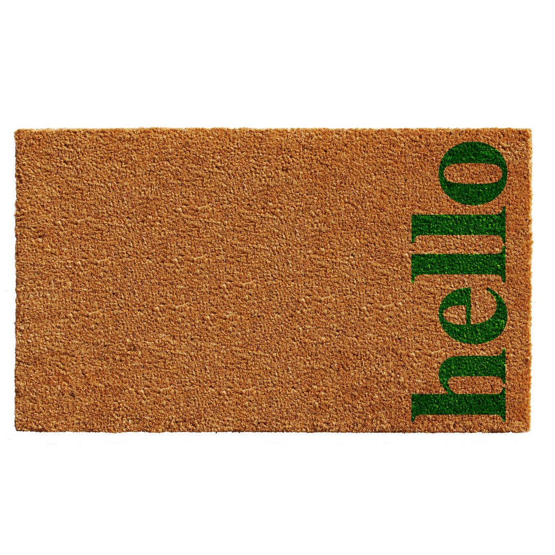 Vertical Hello Doormat Natural/Green Green / 24"x36"