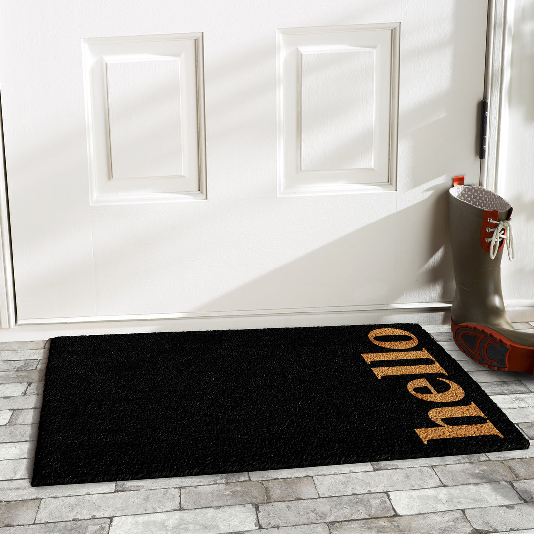 Vertical Hello Doormat Black / 17"x29"