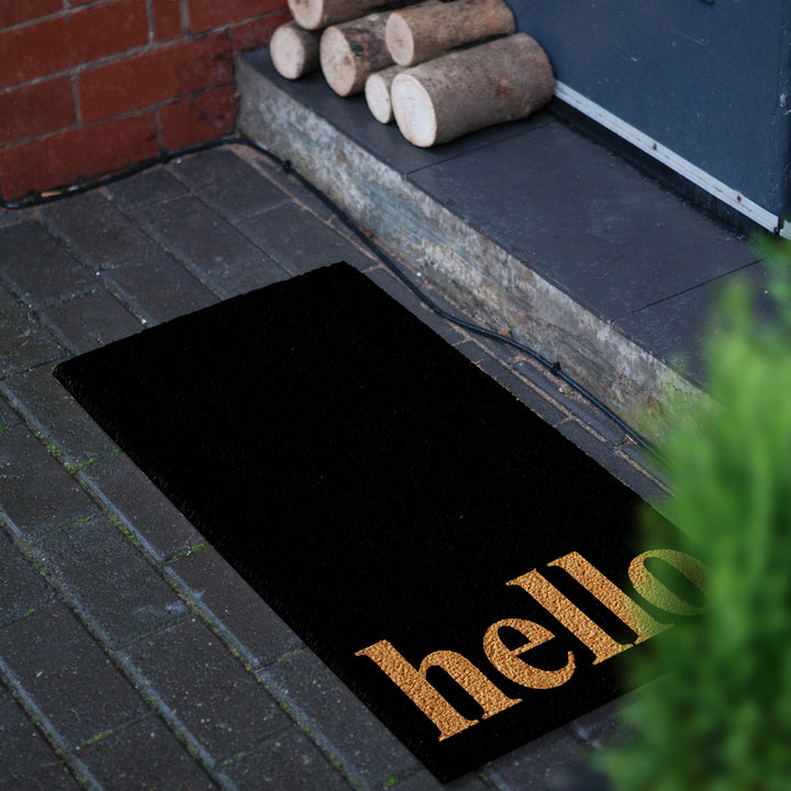 Vertical Hello Doormat Black / 24"x36"