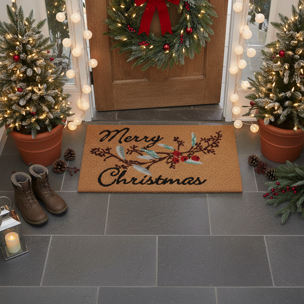 Merry Christmas Berries Doormat