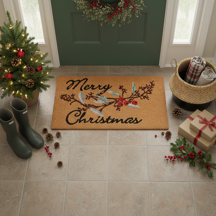 Merry Christmas Berries Doormat