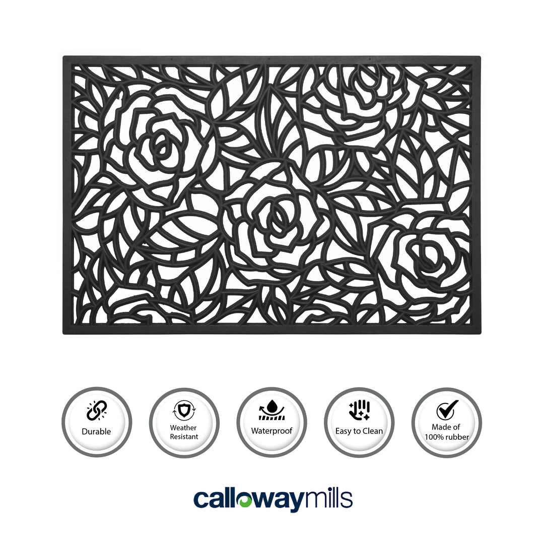 Black Rose Rubber Doormat
