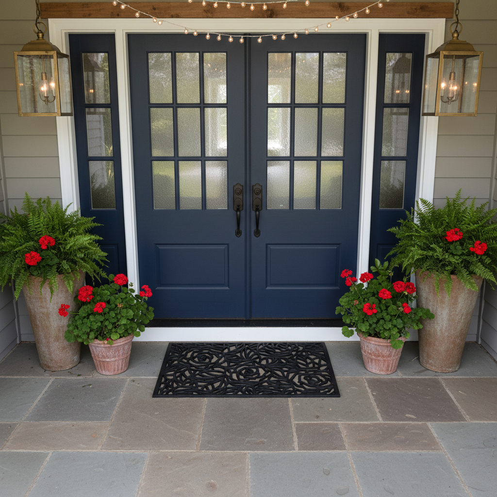 Black Rose Rubber Doormat