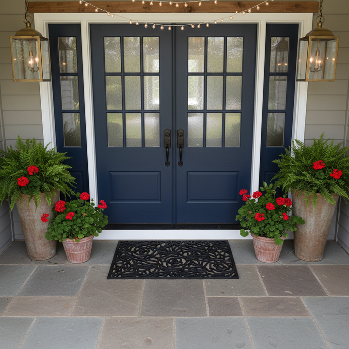 Black Rose Rubber Doormat