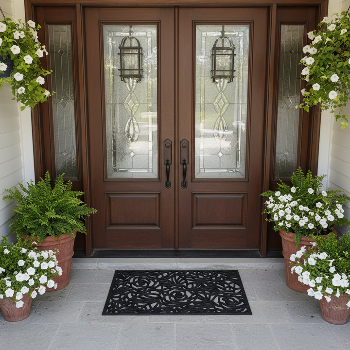 Black Rose Rubber Doormat