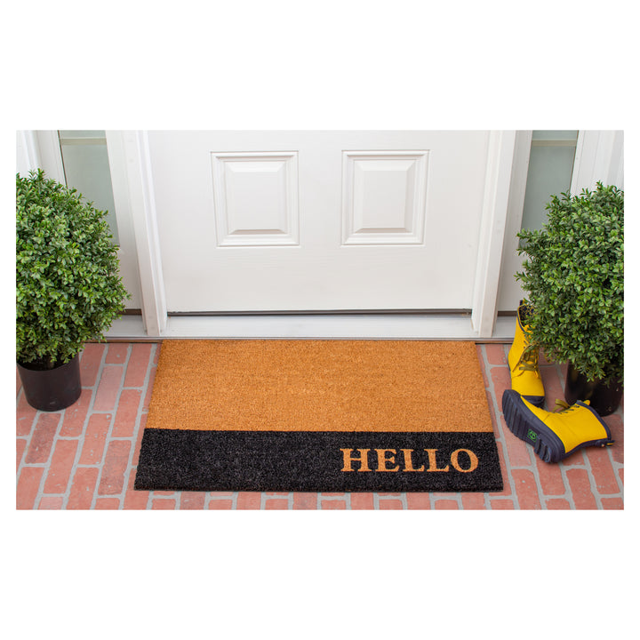 Hello Black Stripe Doormat 17"x29"
