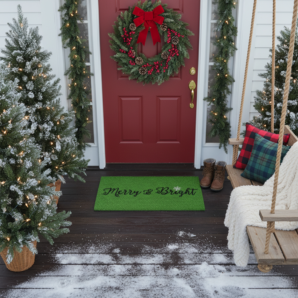 Green Merry & Bright Doormat