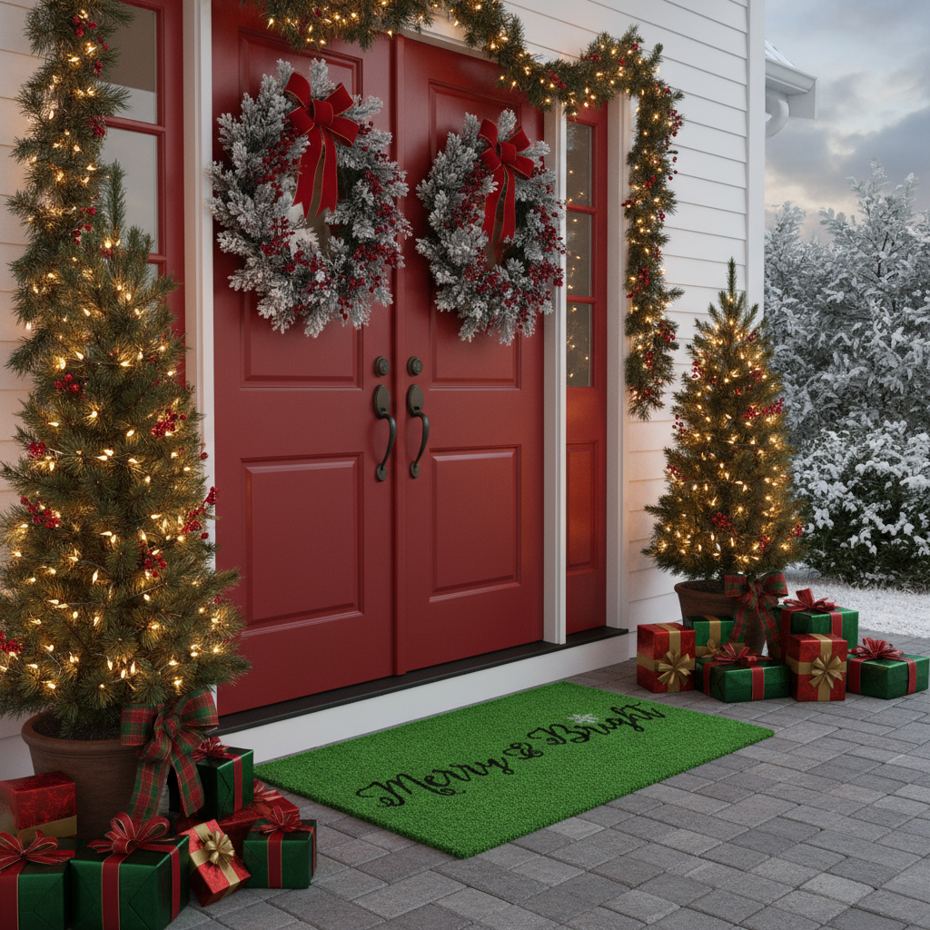 Green Merry & Bright Doormat