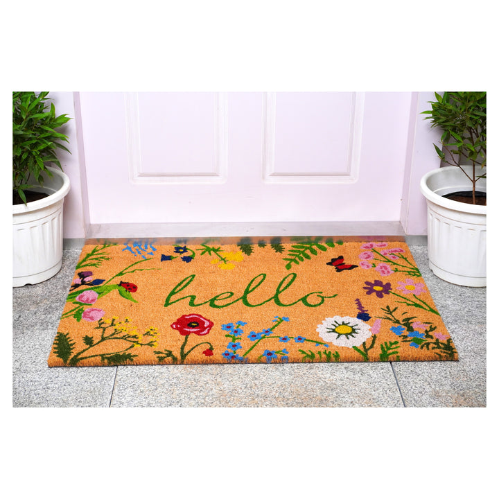 Floral Hello Doormat 24"x36"