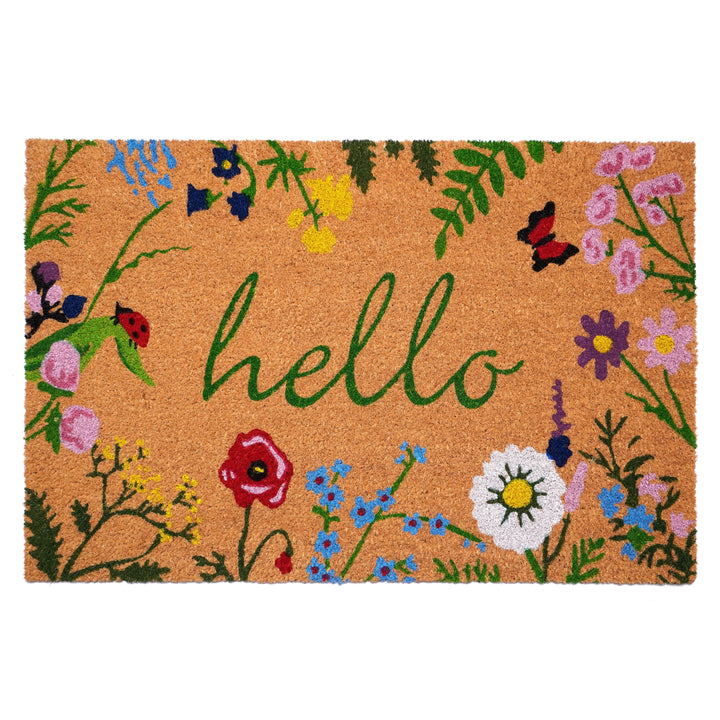Floral Hello Doormat 24"x36"