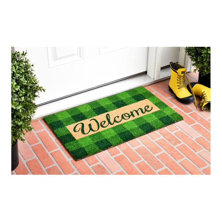Pretty in Plaid Doormat  Green/Natural 17"x29"