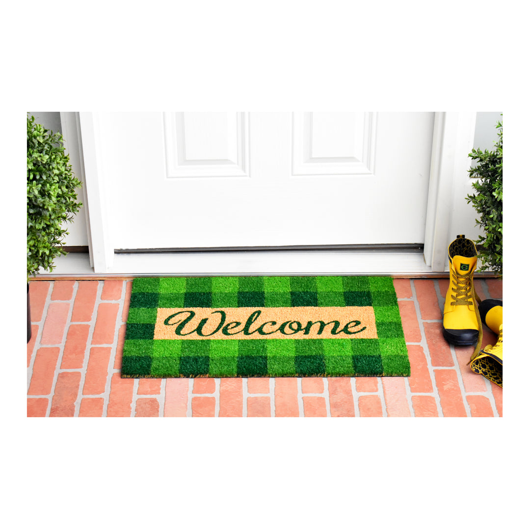 Pretty in Plaid Doormat  Green/Natural 17"x29"
