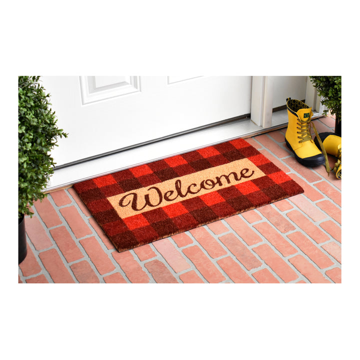 Pretty in Plaid Doormat  Red/Natural 17"x29"