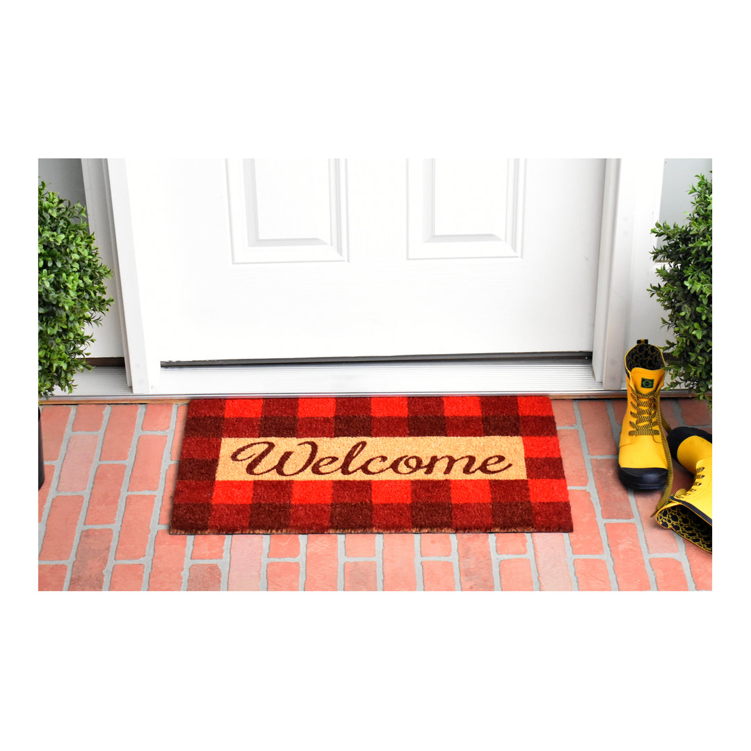 Pretty in Plaid Doormat  Red/Natural 17"x29"