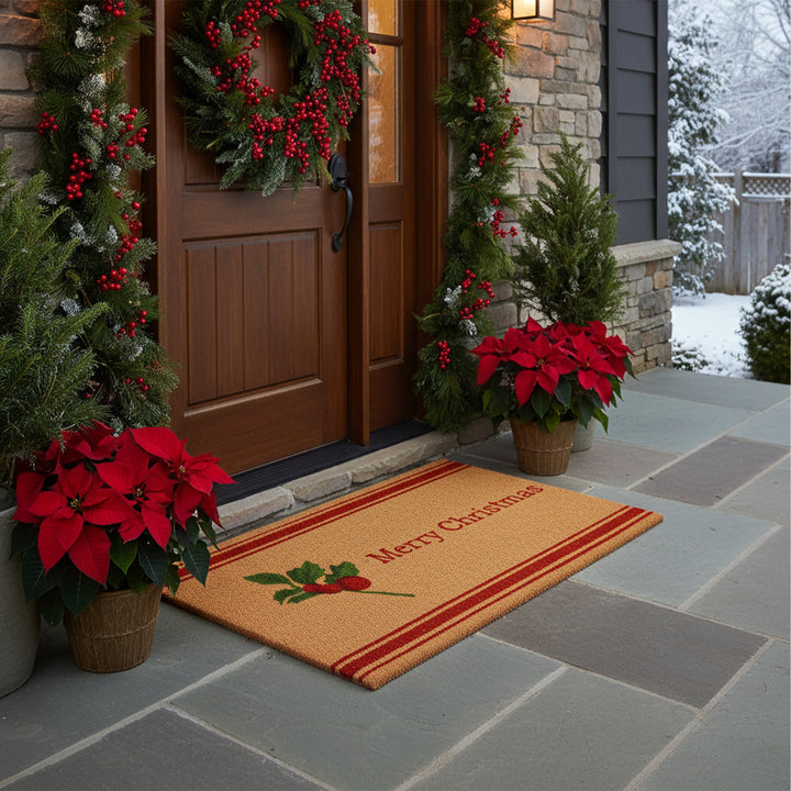 Merry Christmas Holly Berry Doormat