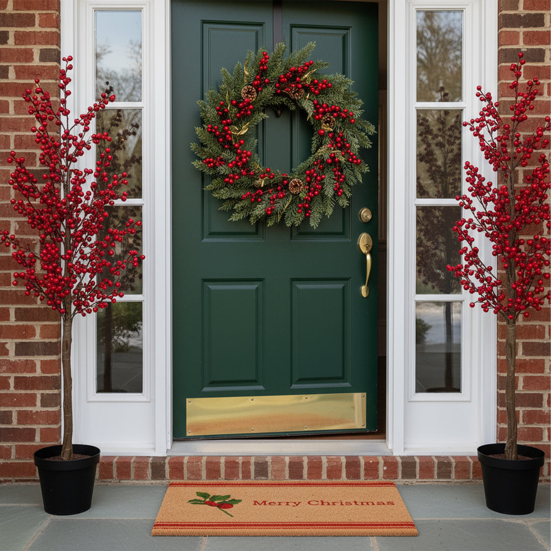 Merry Christmas Holly Berry Doormat