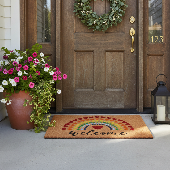 Valentines Rainbow Heart Doormat