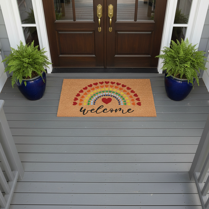 Valentines Rainbow Heart Doormat
