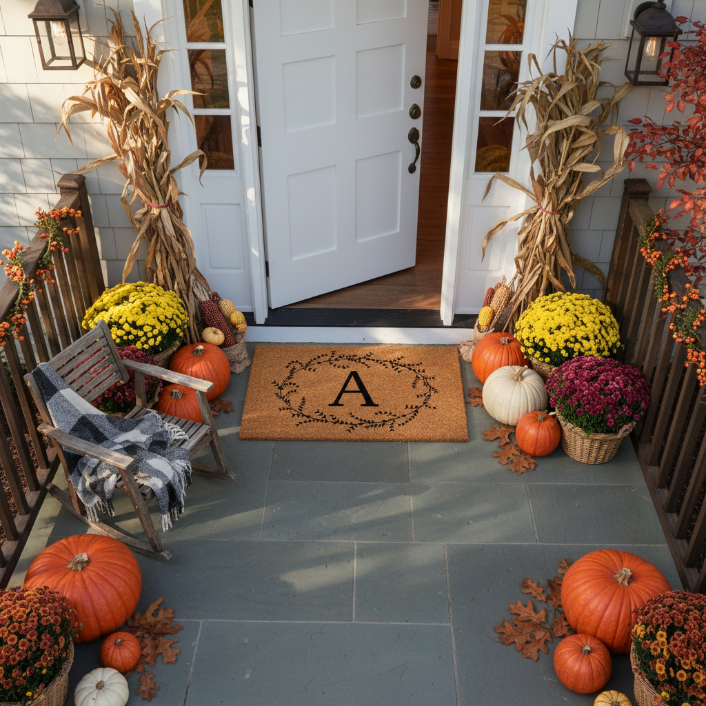 Rustic Leaf Vine Monogrammed Doormat