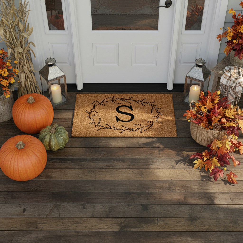 Rustic Leaf Vine Monogrammed Doormat