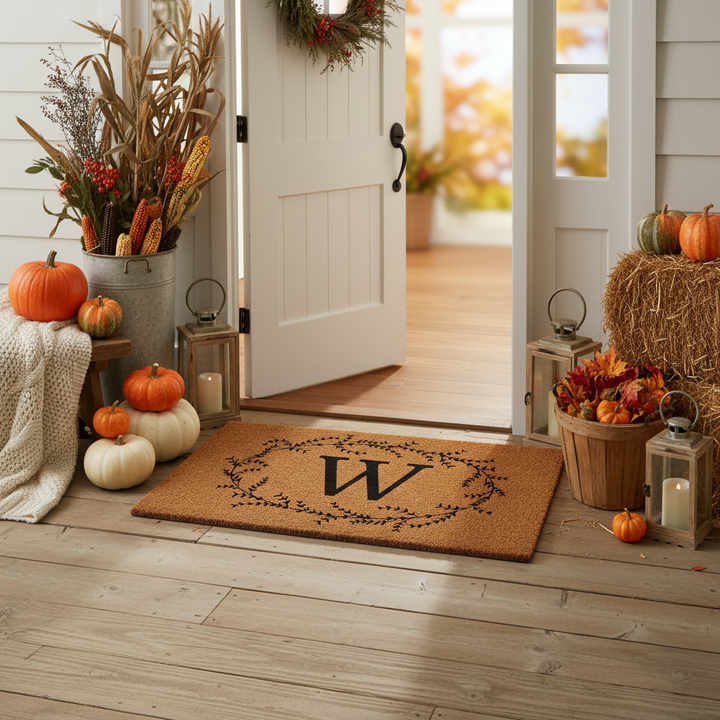 Rustic Leaf Vine Monogrammed Doormat