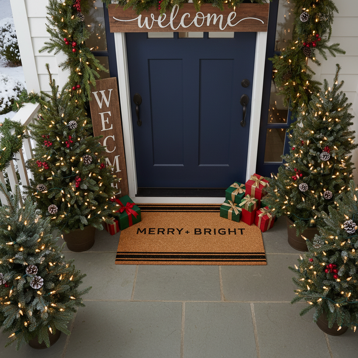 French Stripe Merry + Bright Doormat