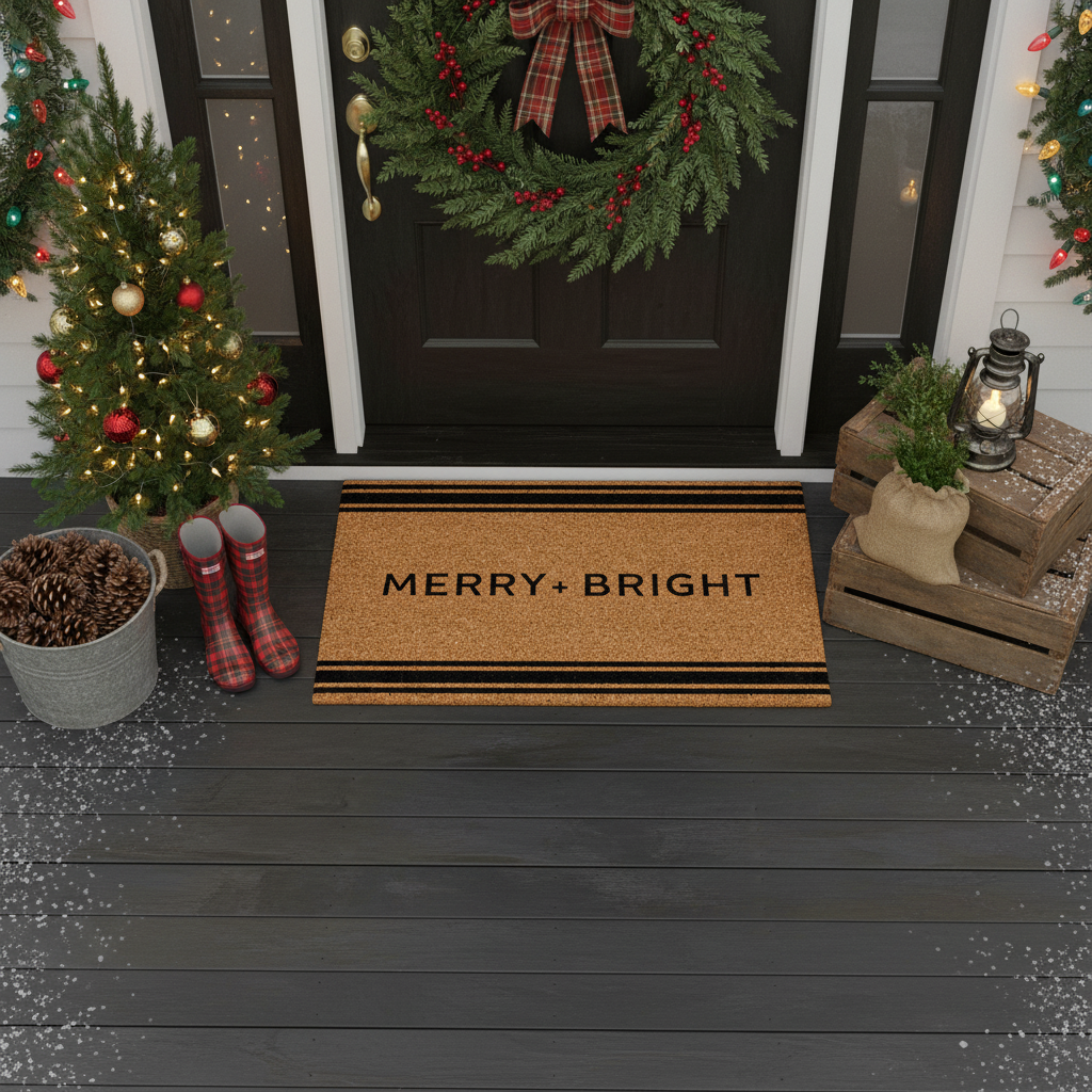 French Stripe Merry + Bright Doormat