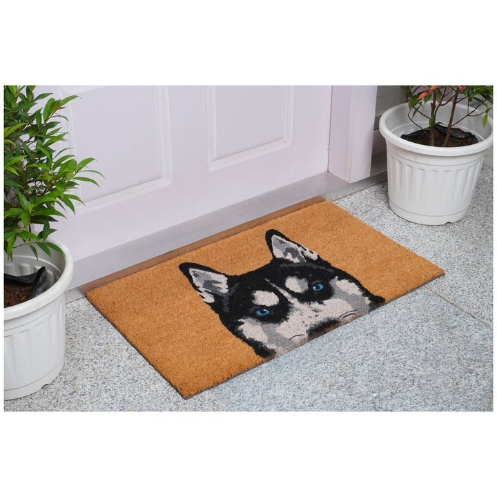 Black Siberian Husky Doormat 17"x29" / Black Siberian Husky