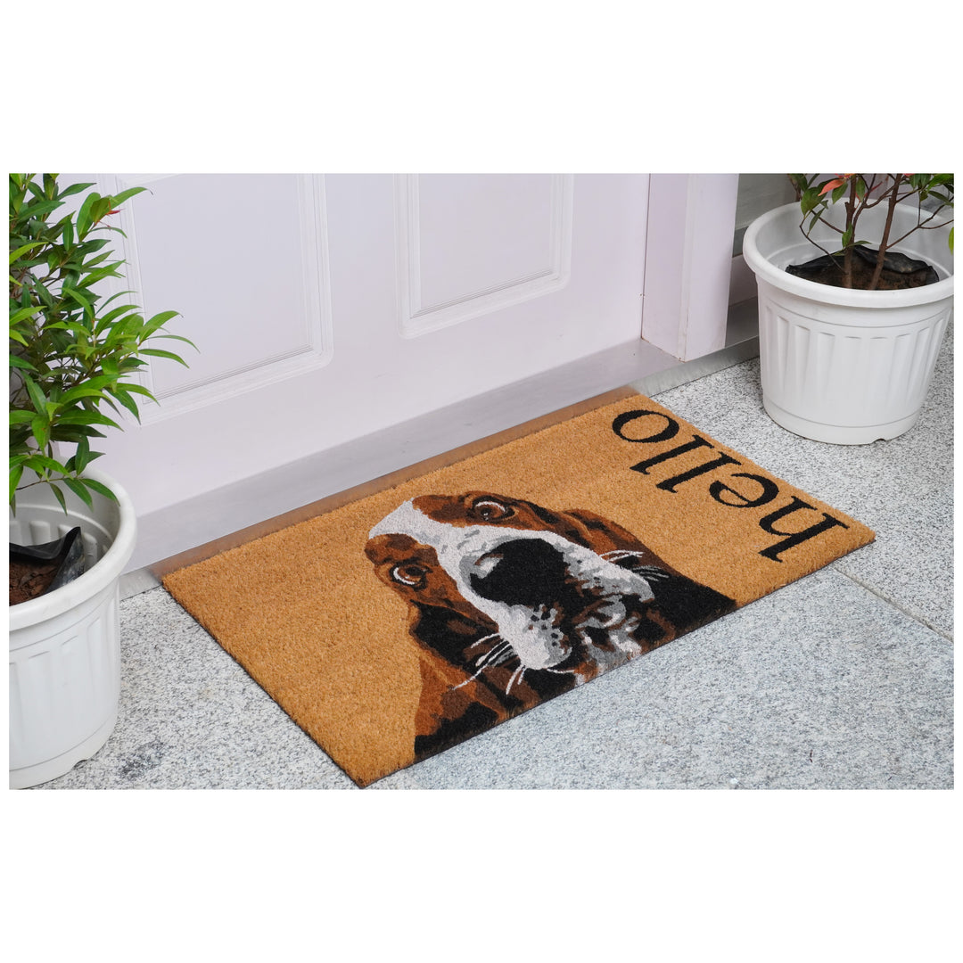 Brown/White Basset Hound Doormat 17"x29" / Brown/White Basset Hound