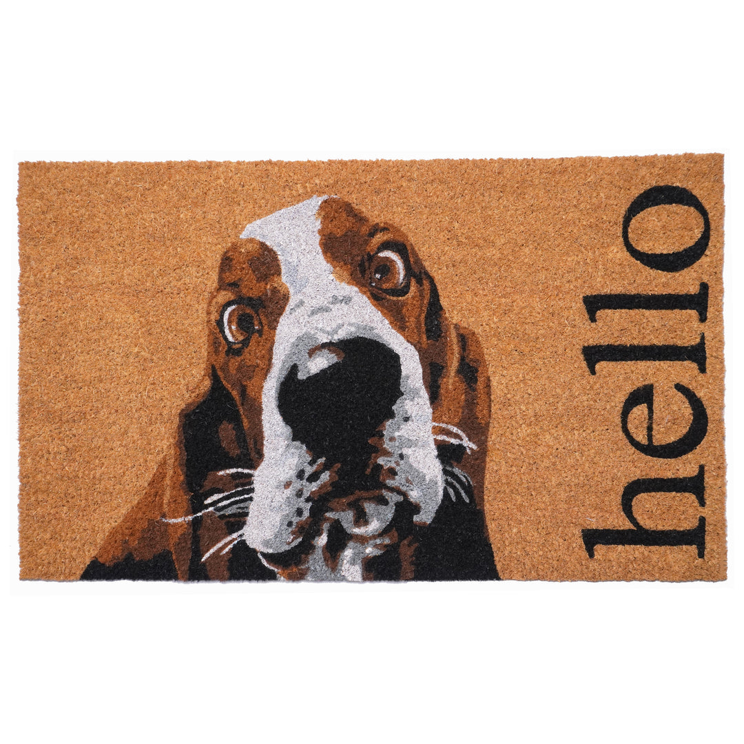 Brown/White Basset Hound Doormat 17"x29" / Brown/White Basset Hound