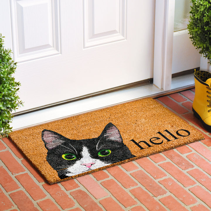 Black White Tuxedo Cat Doormat 24"x36" / Black White Tuxedo