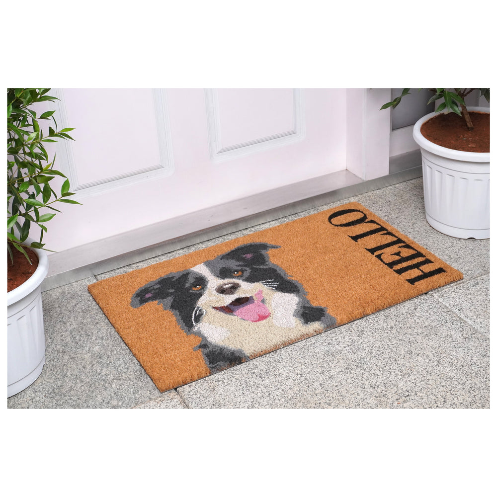 Black/White Border Collie Doormat 17"x29" / Black/White Border Collie