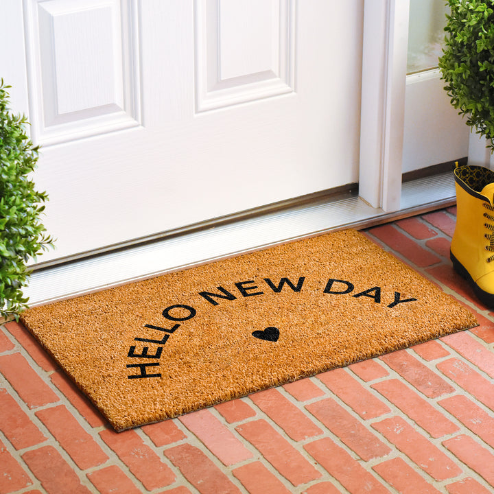 Hello New Day Black Doormat Black / 17"x29"