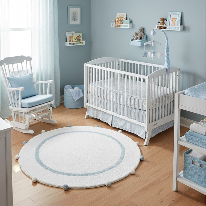 Baby Blue Pom Pom Rug