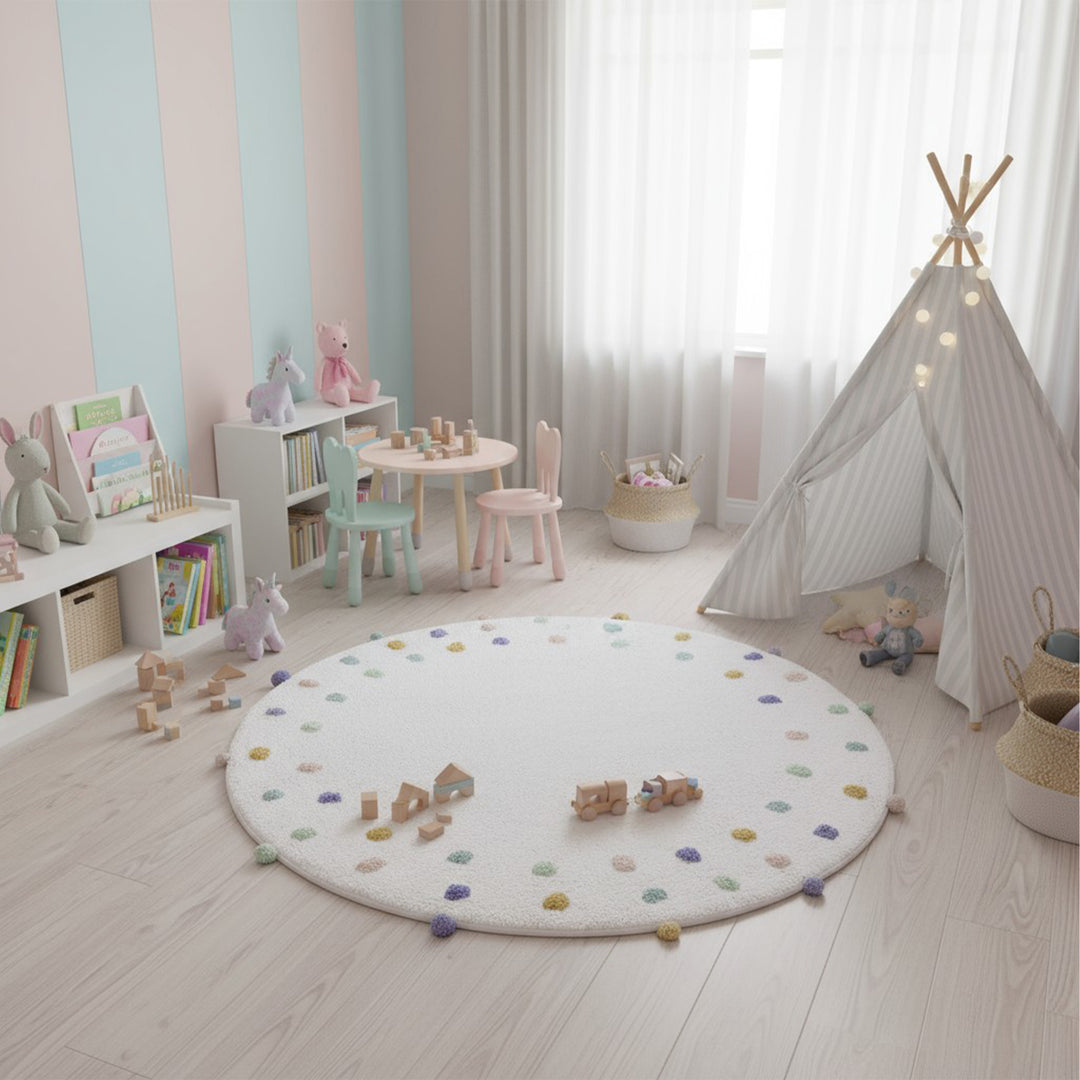 Round Confetti Rug Round Confetti Pom Pom Rug – Callowaymills