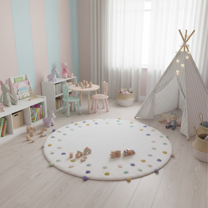 Round Confetti Pom Pom Rug
