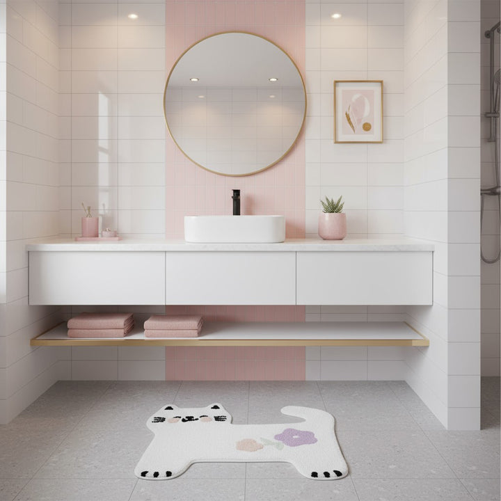 White Flower Kitty Rug