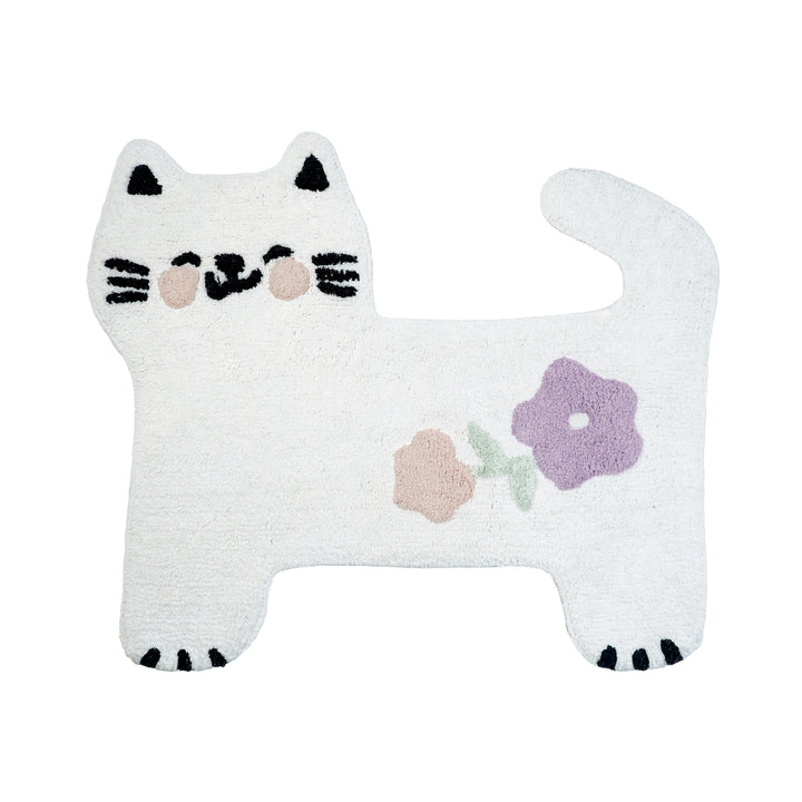 White Flower Kitty Rug