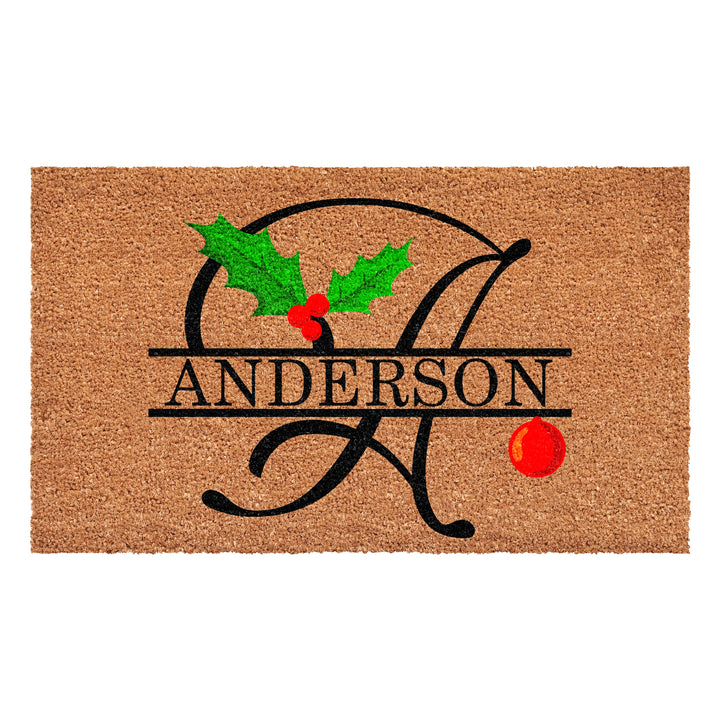 Personalized Christmas Holly Doormat