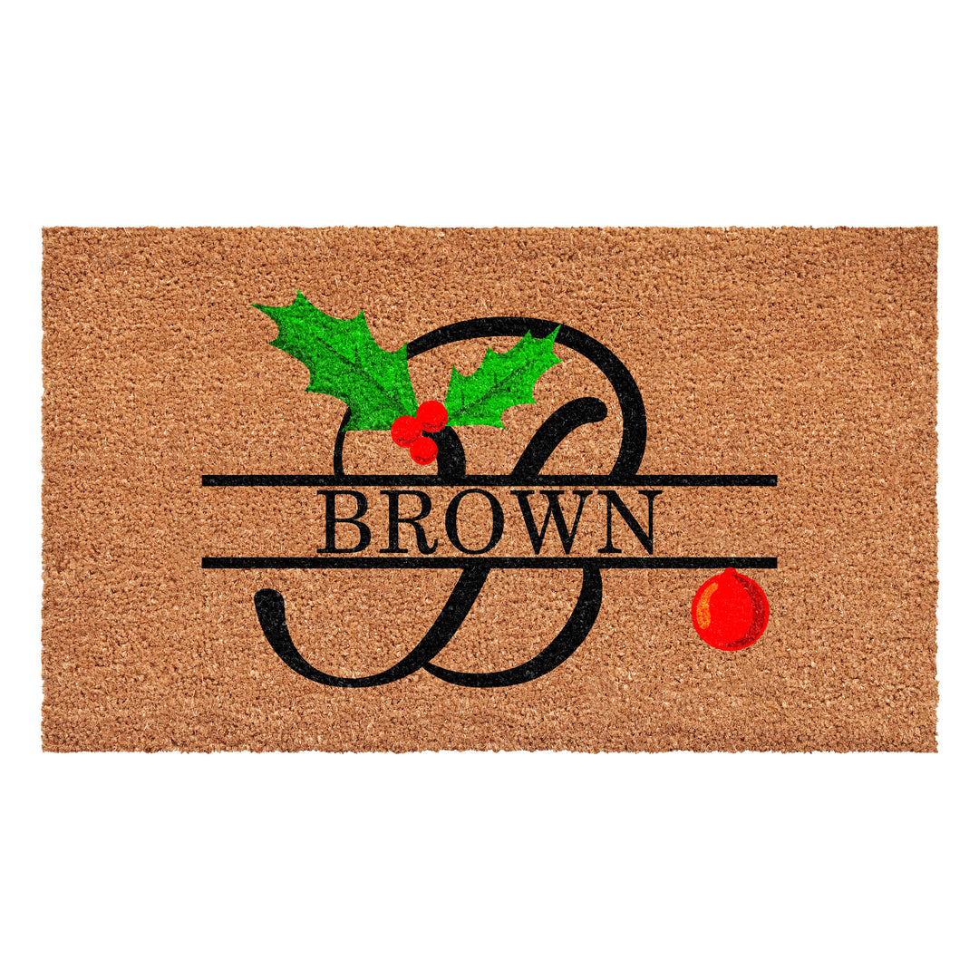 Personalized Christmas Holly Doormat